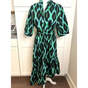 Scoop Asymetric Ruffled Midi Dress Short Sleeve Women’s Size L